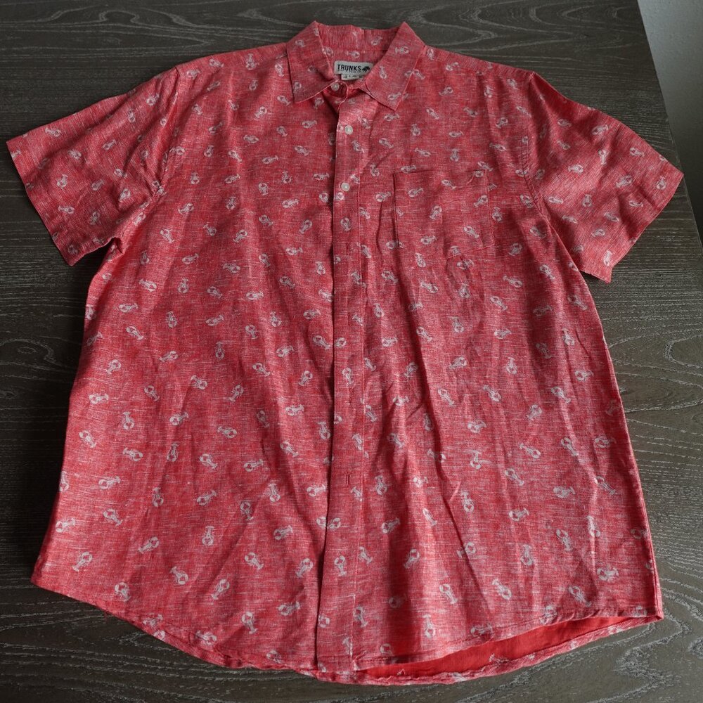 TRUNKS Surf & Swim Co. Button Shirt Red with Lobster Print Men's Sz L